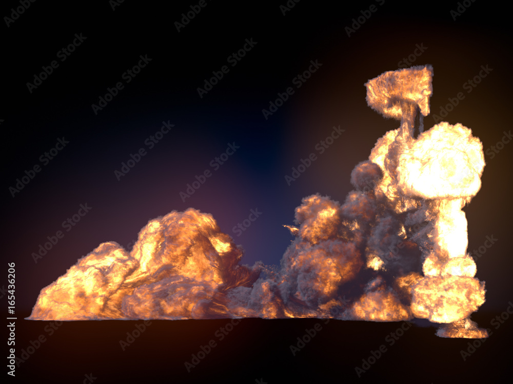 Poster Large fireball isolated on dark background. 3d rendering