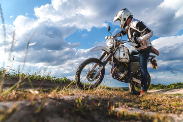 travel motorcycle off road Motorcyclist gear, A motorcycle driver looks, concept, active lifestyle,...