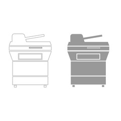 Multifunction printer or automatic copier grey color set icon .