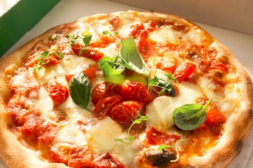 Italian Pizza Margherita in a Pizza Box