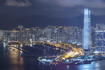 Naklejka premium Victoria harbor of Hong Kong City at night