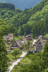 Fototapeta premium Gassho-zukuri houses in Gokayama Village. Gokayama has been inscribed on the UNESCO World Heritage List due to its traditional Gassho-zukuri houses, alongside nearby Shirakawa-go in Gifu Prefecture.