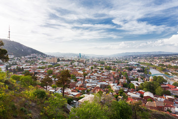 Panorama view of Tbilisi, capital of Georgia country. View from Narikala fortress.