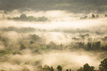Landscape misty,Fantastic dreamy sunrise on the mountains, Mountain with mist cloud at Khao Kho Phetchabun Thailand