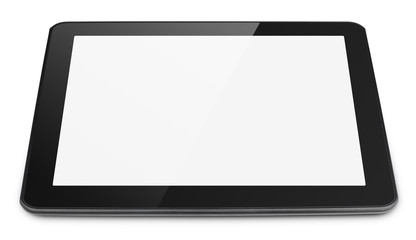 Modern black tablet computer isolated on white background. Tablet pc and screen with clipping path