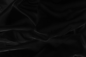 black cloth background abstract with soft waves.