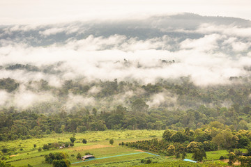 Landscape misty,Fantastic dreamy sunrise on the mountains, Mountain with mist cloud at Khao Kho Phetchabun Thailand