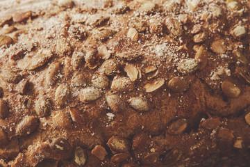 Rye bread texture background, closeup