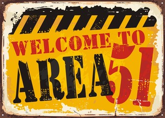 Welcome to area 51 retro road sign concept. - obrazy, fototapety, plakaty