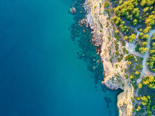 Mediterranean island seashore. Aerial view