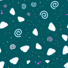 Obraz na płótnie Canvas cartooned seamless pattern with stars and clouds, vector illustration background