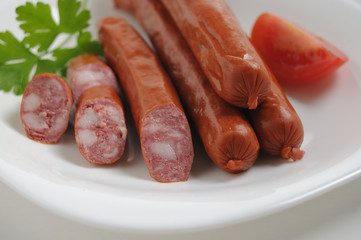 Sausages on a white background