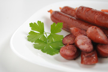Sausages on a white background