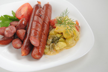 Sausages on a white background