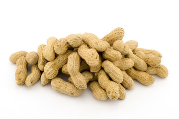 Closeup of Peanuts, isolated on white background