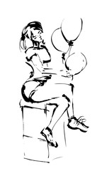 Vector Greeting card Cute Girl is holding a balloon