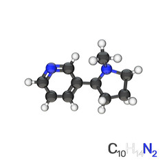 Nicotine model molecule. Isolated on white background. 3D rendering illustration.