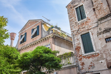 Old walls of houses in venice, Italy