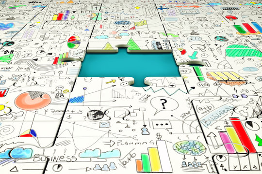 Missing piece of a puzzle with statistics drawn above