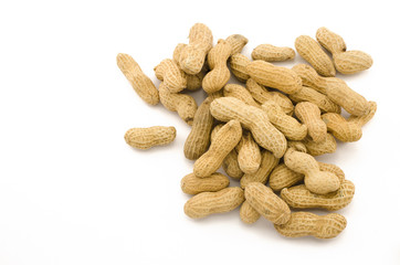 Closeup of Peanuts, isolated on white background