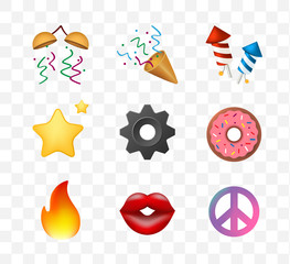 9 Emoticons . Isolated Vector Elements