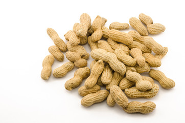 Closeup of Peanuts, isolated on white background