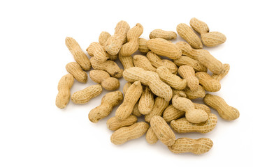 Closeup of Peanuts, isolated on white background