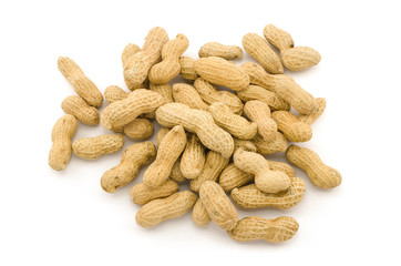 Closeup of Peanuts, isolated on white background