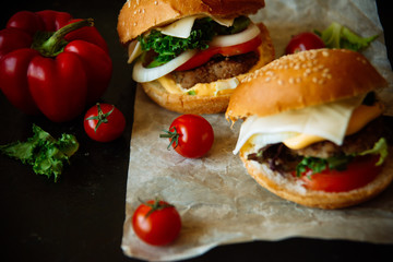 Homemade hamburger with fresh vegetables