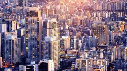 Fototapeten Stadtbild von Gebäude und Hotel in Seoul, Südkorea. © tawatchai1990