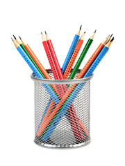 basket with colored pencils