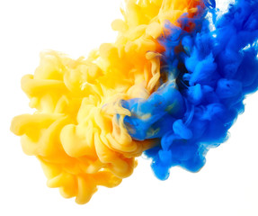 Color drop in water isolated on white background