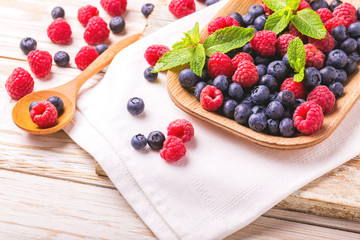 Raspberry, blackberry and blueberry. Healthy food. Top view