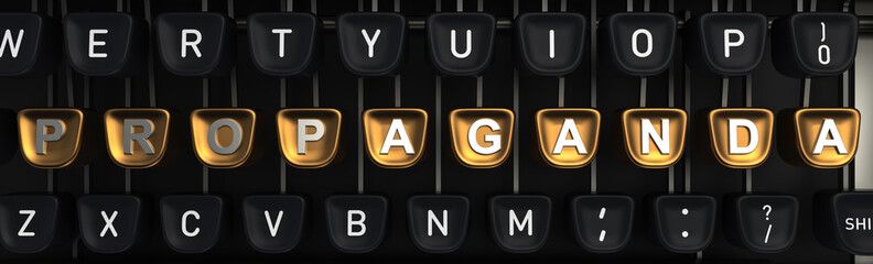 Typewriter with propaganda letters on buttons. 3D rendering