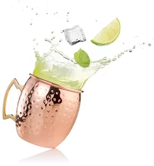 Foto auf Acrylglas splashing moscow mule cocktail on white background © popout