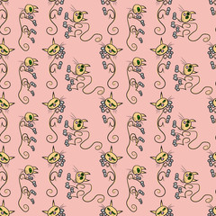 Seamless pattern of a cat sketch in different positions 1