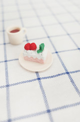 Rubber Artificial Miniature Cake on plate and Cup