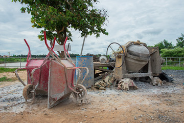 Construction Site, Concrete, Mixing, Cement Mixer, Brick