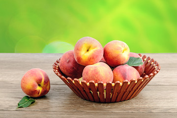 peaches  wooden basket table