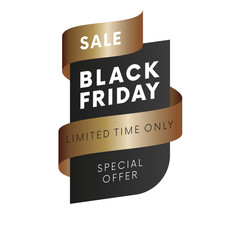 Sale special offer limited time only Black Friday tag with brown gradient ribbon on white background isolated. Vector illustration.