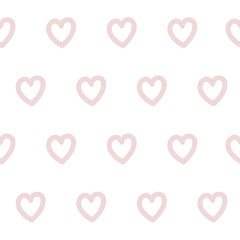 Cute pink hearts vector seamless pattern isolated on white background, good for wrapping paper or textlie