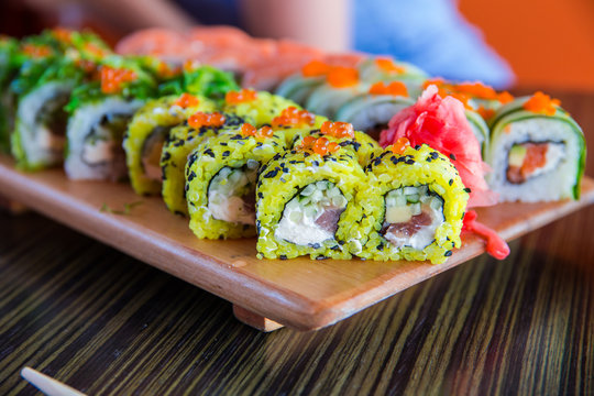Sushi rolls on the table