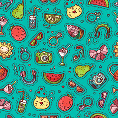 Naklejka premium Summer doodle seamless pattern