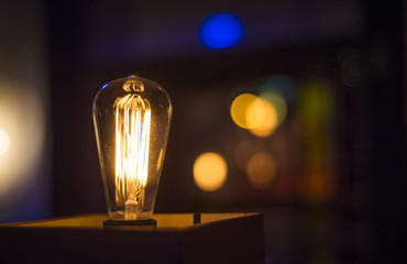 Incandescent lamps in a modern cafe. Edison lamp.
