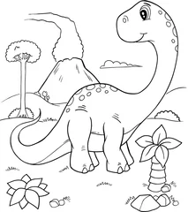 Peel and stick wall murals Cartoon draw Cute Dinosaur Vector Illustration Coloring Page Art