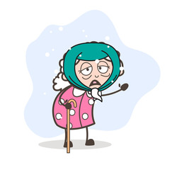 Cartoon Sick Granny Character Vector Illustration