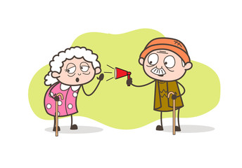 Cartoon Grandpa Announcing and Granny Listening Vector Illustration