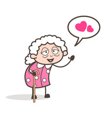Cartoon Old Grand Mother Showing Love Messages Vector Illustration