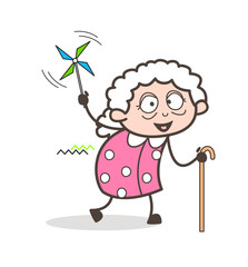 Cartoon Joyful Granny Character Vector Illustration