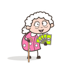 Cartoon Granny Showing Money Vector Illustration